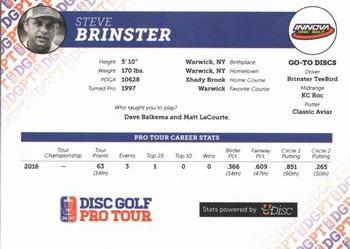 2016 Disc Golf Pro Tour #NNO Steve Brinster Back